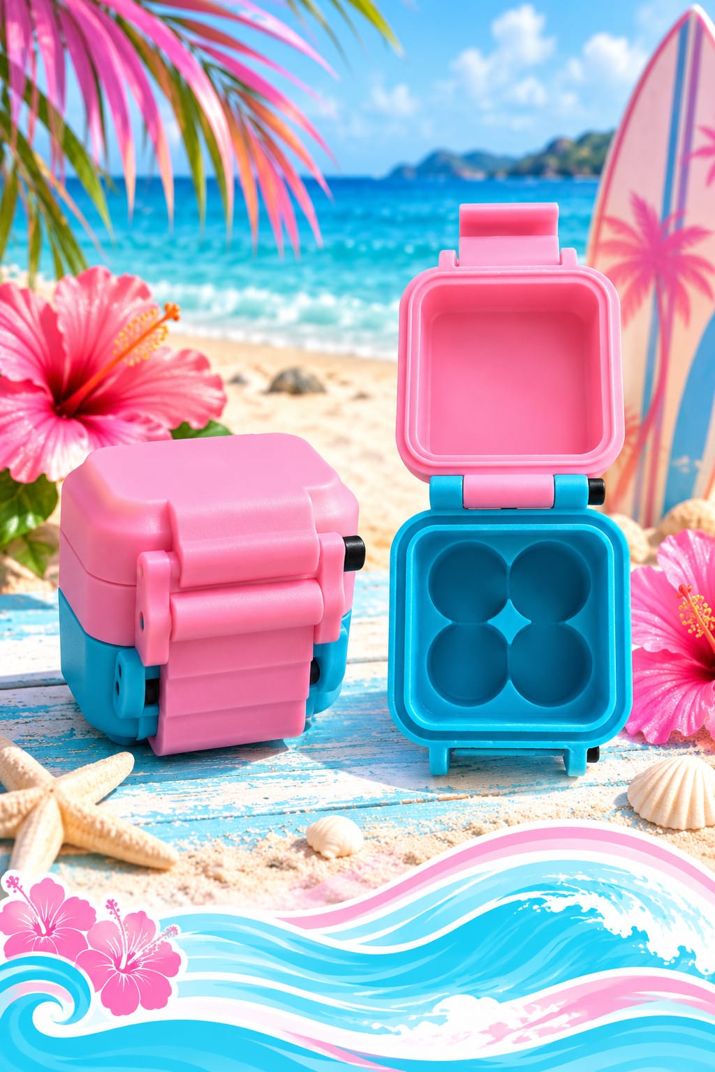 Coastal Peps 4 vial container pink and blue